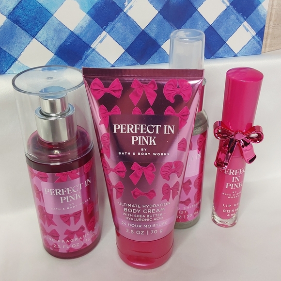 BATH & BODY WORKS 4-PIECE 'PERFECT IN PINK' LIP OIL & BODY SHIMMER GIFT SET - Picture 10 of 14